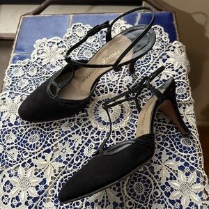 Alexander Greene Vintage Black Suede T-Strap Pumps